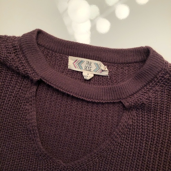 PINK ROSE DARK PURPLE KNIT SWEATER W/CUT-OUT TOP - Picture 3 of 5